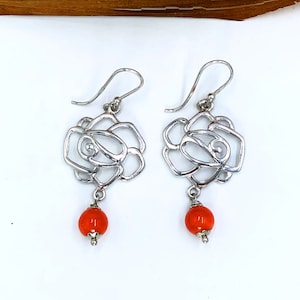 Mediterranean Red Coral Earrings: Sterling Silver Rose, Italian Design