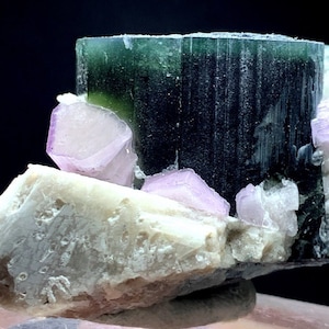 Blue Cap Tourmaline Crystals with Fluorapatite, Fluorescent Apatite and Feldspar from Paprock Afghanistan - 85 gram, 51*37*31 mm
