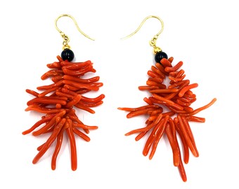 Orecchini Floreali In Corallo Rosso Compresso – Fatti A Mano, Placcati Argento 925, Etnici Boho Per Donna