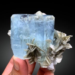 Sky Blue Color Aquamarine Crystal with Muscovite Mica from Nagar valley Hunza, Gilgit Pakistan - 325 gram
