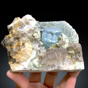 Sky Blue Color Aquamarine woth Quartz on Matrix from Shigar valley Skardu Pakistan - 665 gram