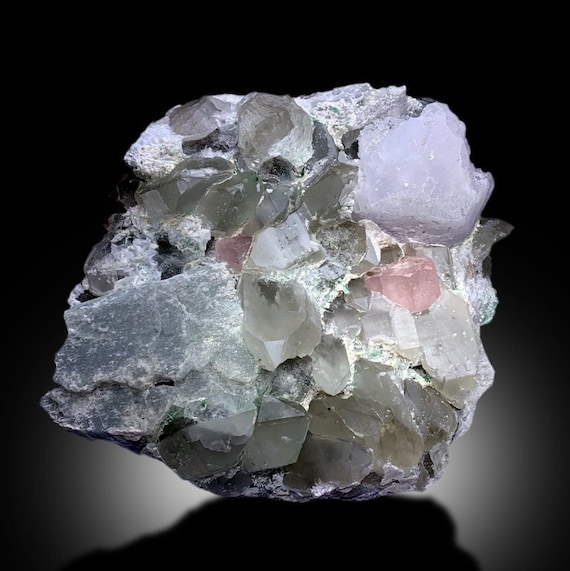 天然ピンクモルガナイト、クォーツクリスタル、グリーントルマリン