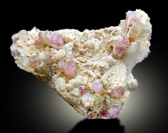 Natuurlijke watermeloen toermalijn kristalcluster met albiet, Afghanistan, 771 gram