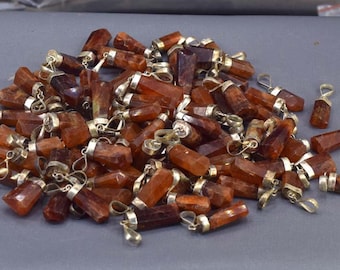 Hessonite Garnet Pendants , Grossular Garnet Crystal Points with Silver Cap