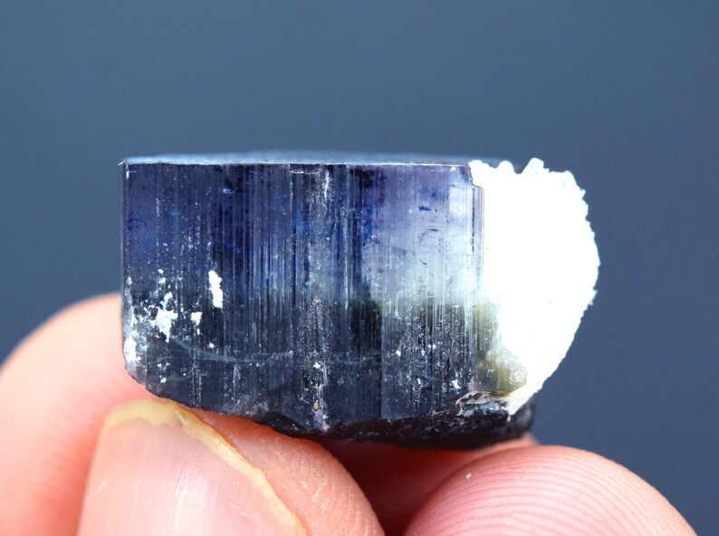 21*20*13 mm 47.65 cts Terminated Blue Cap Tourmaline Crystal with Albite from Paprok