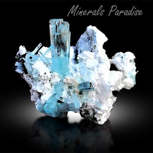 Natural Blue Aquamarine Crystals Cluster with Schorl and Feldspar Mineral Specimen from Shigar Valley Skardu Pakistan - 466 gram