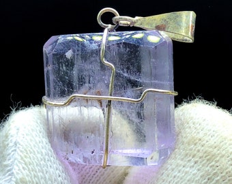 Fine Quality Kunzite with Silver Wire Wrap Pendant, Kunzite Necklace, Kunzite Tumble, Natural Kunzite, Kunzite Jewelry