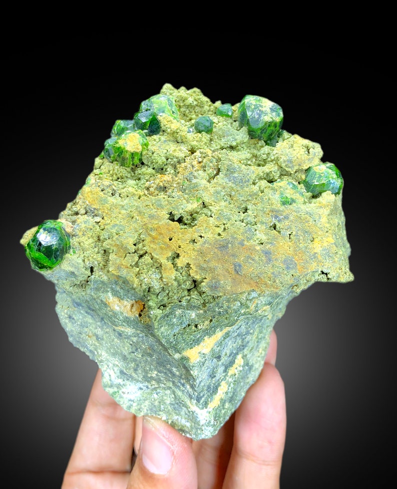 Lush Green Demantoid Garnet Crystals on Matrix, Garnet Specimen, Raw ...