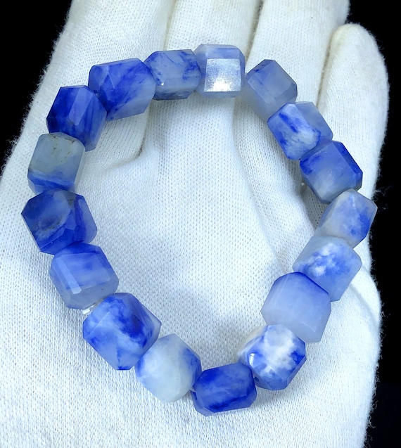 Blue Sodalite Bracelet: Polished Tumbled Healing Stone Beads