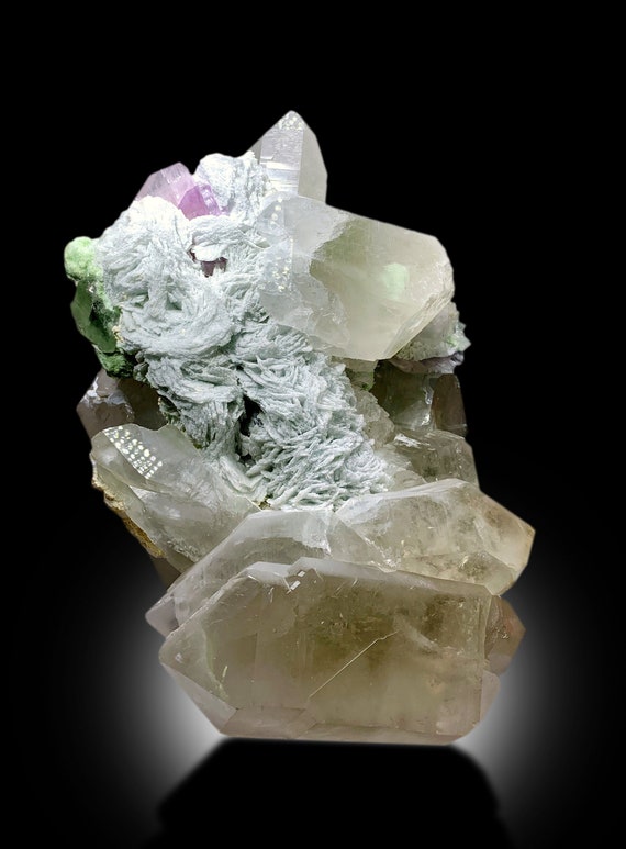 Natural Pink Color Kunzite With Green Tourmalines, Quartz and 