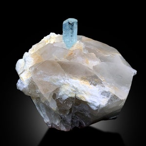 Natural Terminated Blue Aquamarine Crystal on Quartz Mineral Specimen From Skardu Pakistan - 3297 gram