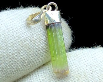 Bicolor Tourmaline Crystal with Silver Pendant, Tourmaline Pendant, Tourmaline Jewelry, Handmade Pendant, Tourmaline Necklace