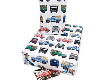 4 x 4 Wrapping Paper, Great Off Roader Car Gift Wrap, All Hand Painted Vehicles