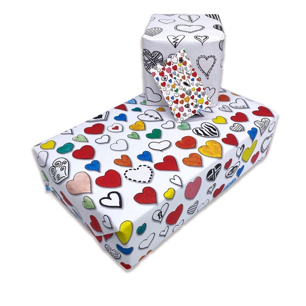 High Quality Hearts wrapping paper and Tag, Reverse printed  for extra wow. Heart. Anniversaries, Marriage, Birthdays, any Occasion