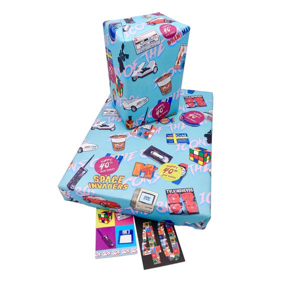 40th Birthday Wrapping Paper Birthday Gift Wrap Retro Wrapping Paper 40th Birthday.Fortieth Birthday Wrap.