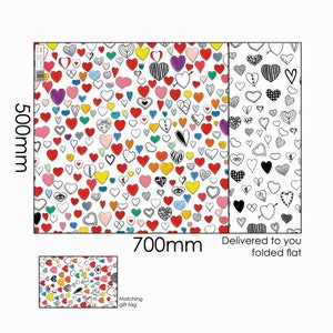 High Quality Hearts wrapping paper and Tag, Reverse printed for extra wow. Heart. Anniversaries, Marriage, Birthdays, any Occasion image 4