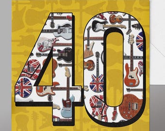 40th Birthday Guitarist Card. Retro Guitars  40 guitars, .Guitar Cards forty,  1986