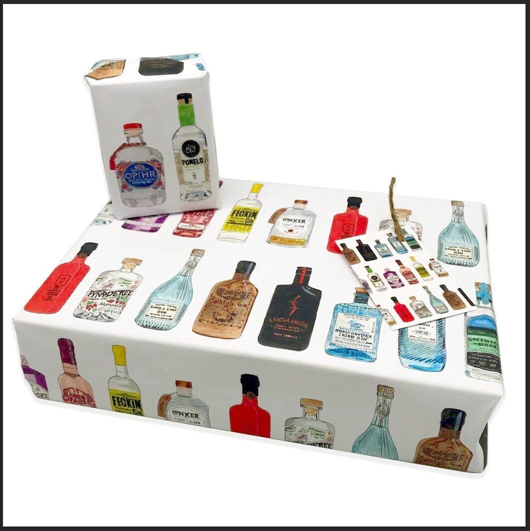 Unique Gin Wrap and Matching Gift Tag. Lovely Watercolour Gin Etsy
