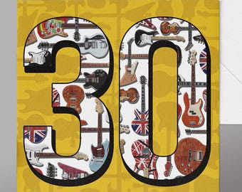 30th Birthday Guitarist Card. Retro Guitars  30 guitars, .Guitar Cards thirty,  1996