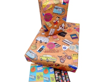 50th Birthday Wrapping Paper 50th Birthday Retro Gift Wrap Wrapping Paper Fiftieth Birthday 70's wrap.