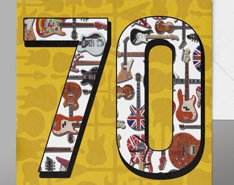 70th Birthday Guitarist Card. Retro Guitars Birthday 70th guitars, .Guitar Card 70,  1956
