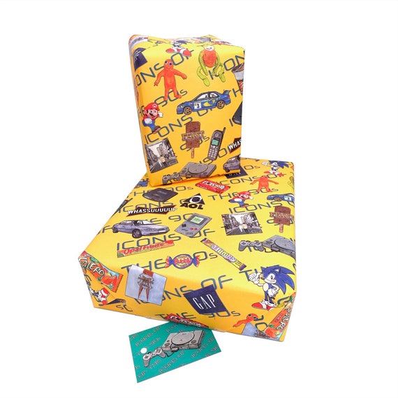 1990's Retro Gift Wrap. Wrapping Paper for Men, Women, 90's Wrap 30th Birthday Wrap,40th& 50th Birthdays,Brought up in 90's or Nineties