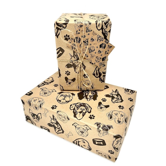Cute Dogs Wrapping Paper & matching tag. High quality recyclable Dogs gift wrap, Perfect for all Dog lovers, Birthday gift or any occasion