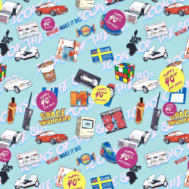 40th Birthday Wrapping Paper Birthday Gift Wrap Retro Wrapping Paper 40th Birthday.Fortieth Birthday Wrap. image 2