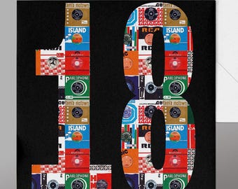 18th Birthday Card. Retro 7" Singles Record Sleeves, Eighteenth Happy Birthday Vinyl Record Sleeves. 18th Birthday Vinyl Records Card