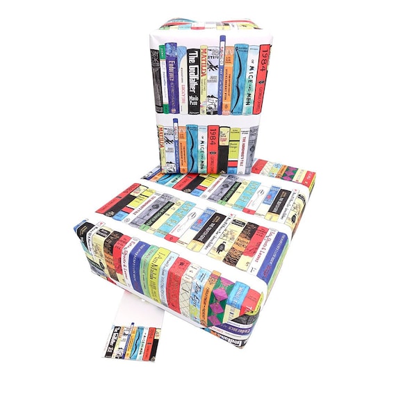 Stunning Book Wrapping Paper, Great Books Gift Wrap, All Hand Painted Spines of Famous Book. Books wrapping paper