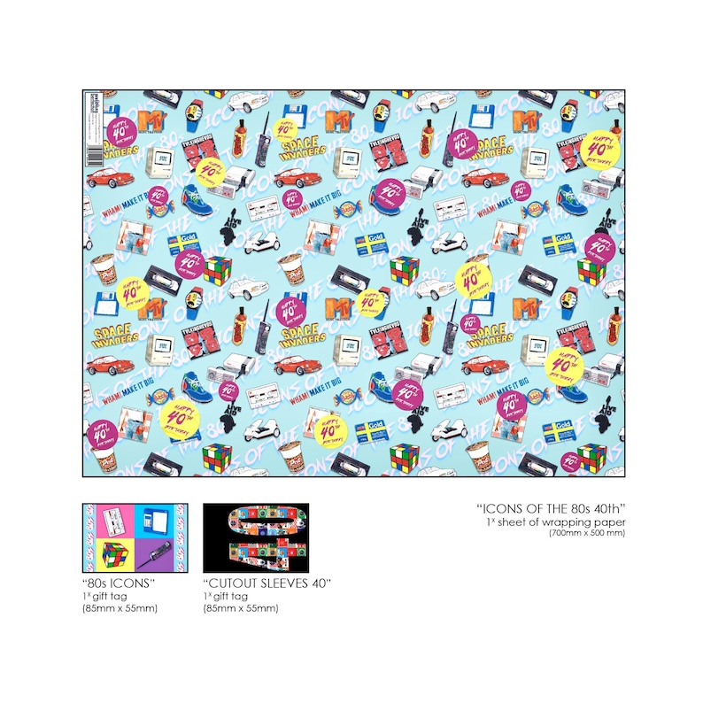 40th Birthday Wrapping Paper Birthday Gift Wrap Retro Wrapping Paper 40th Birthday.Fortieth Birthday Wrap. image 4