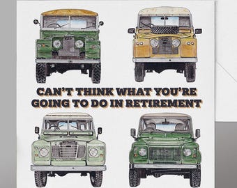 Land Rover Retirement Card. Classic Land Rover Retirement Card. Classic  Landrover Retirement Card, Fun Retirement Card Land Rover