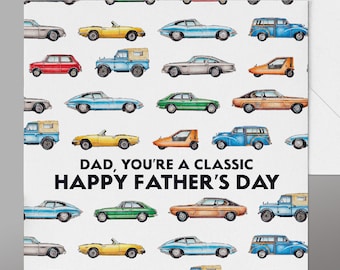 Father's Day Classic Car Card. Fab Dad Car Card. Classic Car Card. Dad Classic Car Card, Father's Day Car Card