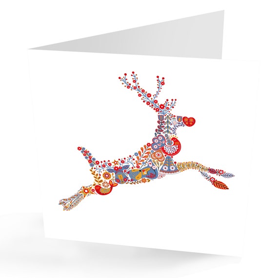 Scandinavian Folk Art Reindeer Christmas Card