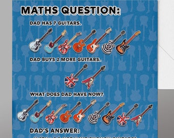 Funny and Relatable Dad Guitar Card. Perfect for Dad Guitar Lover on their Birthday or Father’s Day, Glossary, Guitars Models/Owners on Rear