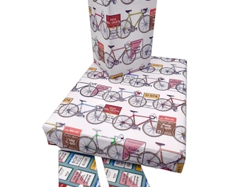 Cycling Wrapping Paper, Great Retro Bicycles Gift Wrap, All recognisable hand painted nostalgic racing bikes wrapping paper