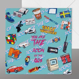 1980's You are THE Icon Of The 80's Retro Card. Classic 80's style card,perfect for 40th Birthdays, 30th Birthdays, Born, Brought up in 80's