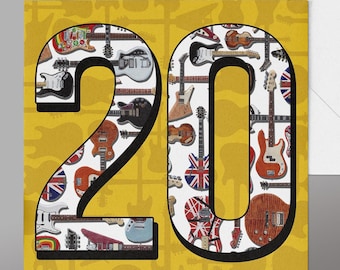 20th Birthday Guitarist Card. Retro Guitars  20 guitars, .Guitar Cards twenty,  2006