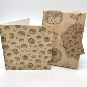 Hedgehog 5 piece gift wrap set. Very cute, quality, great value. 1 x Wrap, 1 x Gift Tag, 1 x Card, Cute Hedgehogs for Birthdays or any Day