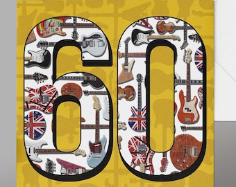 60th Birthday Guitarist Card. Retro Guitars Birthday 60th guitars, .Guitar Card 60,  1966