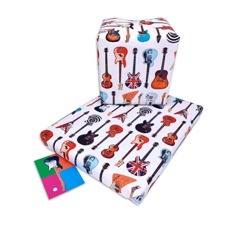 Stunning Guitar Wrapping Paper, Great Electric Guitar Gift Wrap, All Hand Painted Famous Guitars & Owners. Electric Guitar wrapping paper image 1