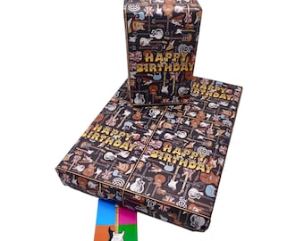 Happy Birthday Guitar Wrapping Paper, Great Electric Guitar Gift Wrap, All Hand Painted Famous Guitars. Electric Guitar wrapping paper