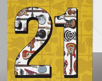 21st Birthday Guitarist Card. Retro Guitars 21 guitars, .Guitar Cards twenty first,  2005