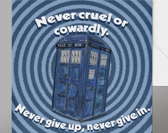 Tardis Card. Dr Who styled Any Occasion Card, Fun Dr Who Card. Classic Dr Who Card. Dr Who Card Quote