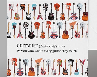 Funny Dictionary Definition Guitar Card. Perfect for any Guitar Lover on their Birthday or Any Occasion, Guitars Models & Owner info on Rear