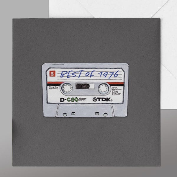 50th Birthday Card. Retro 'Cassette' Birthday Card Retro Card.Classic Cassette from the 70's, Fiftieth Birthday Card 1976