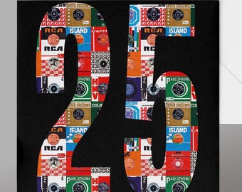 25th Birthday Card. Retro 7" Singles Record Sleeves, Twentyfifth Happy Birthday Vinyl Record Sleeves. 25th Birthday Vinyl Records Card