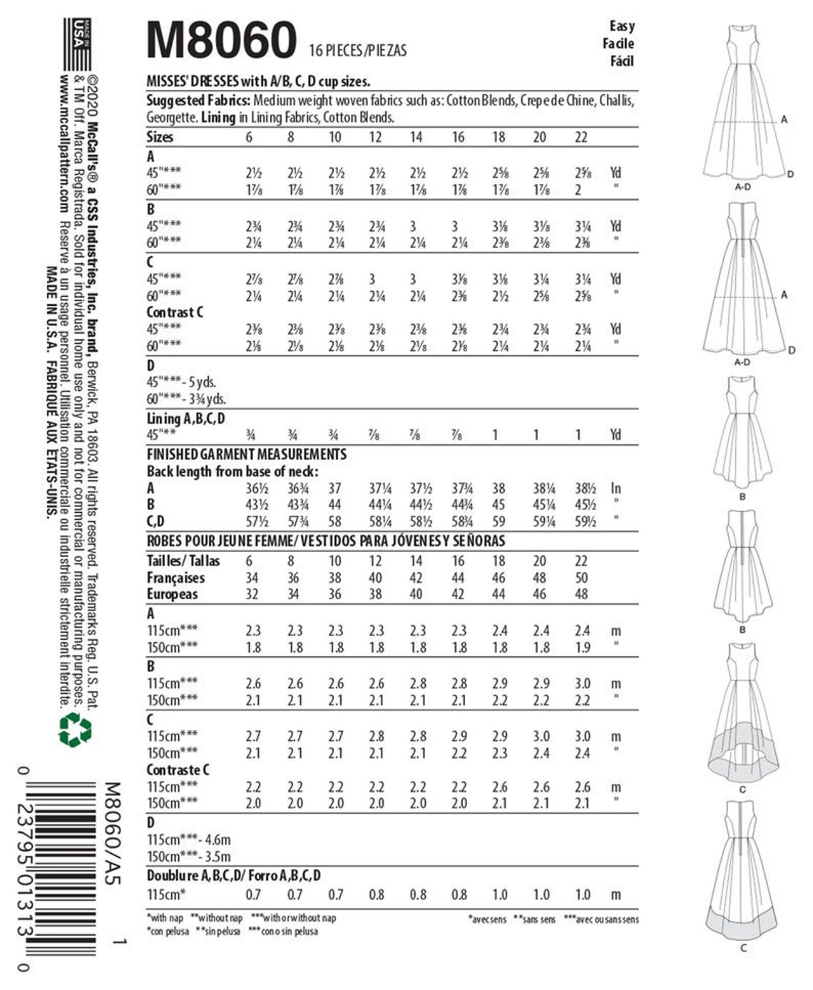 Misses' Pleated-skirt Dresses With A/B, C, D Cup Sizes - Mccall's ...
