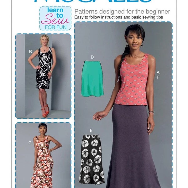 Designed For The Beginner - Misses' Knit Tank Top, Dresses and Skirts - McCall's Sewing Pattern M7386