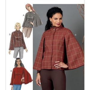 May include: A sewing pattern for a women's cape jacket with four different styles. The pattern is from Butterick and the pattern number is B6603.